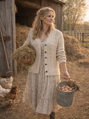 Neuflora Nara Cardigan Medium Cream Ivory Off-White Buttons Sweater